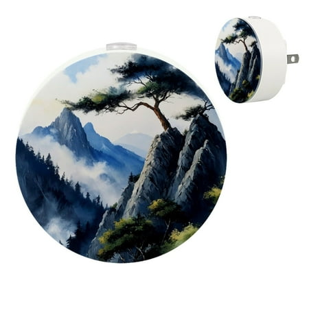 

YZUOUZY Night Lights Plug into Wall Nightlight Small Bedside Lamps Set of 2 Mountain Landscape Pine Fog