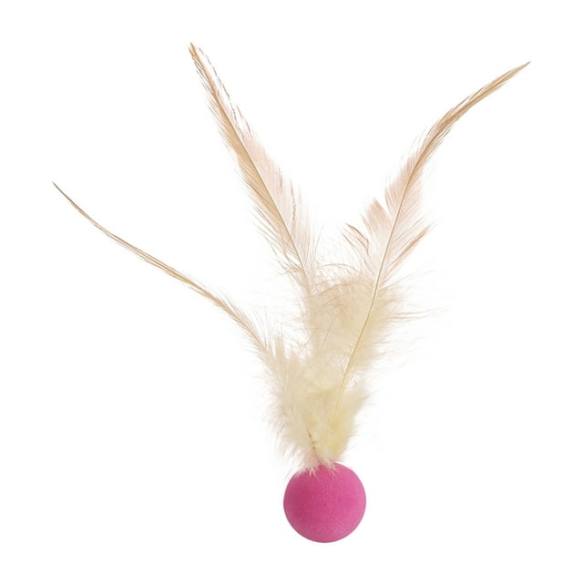 Juguete de bola de plumas de gato | Pelota de goma hinchable interactiva con pluma de pollo para perros y gatos de interior y exterior | Juguete de enriquecimiento para mascotas súper elástico