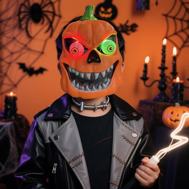 Máscara de calabaza de terror de Halloween, maquillaje brillante, divertidos accesorios de cosplay aterradores, accesorio de calabaza