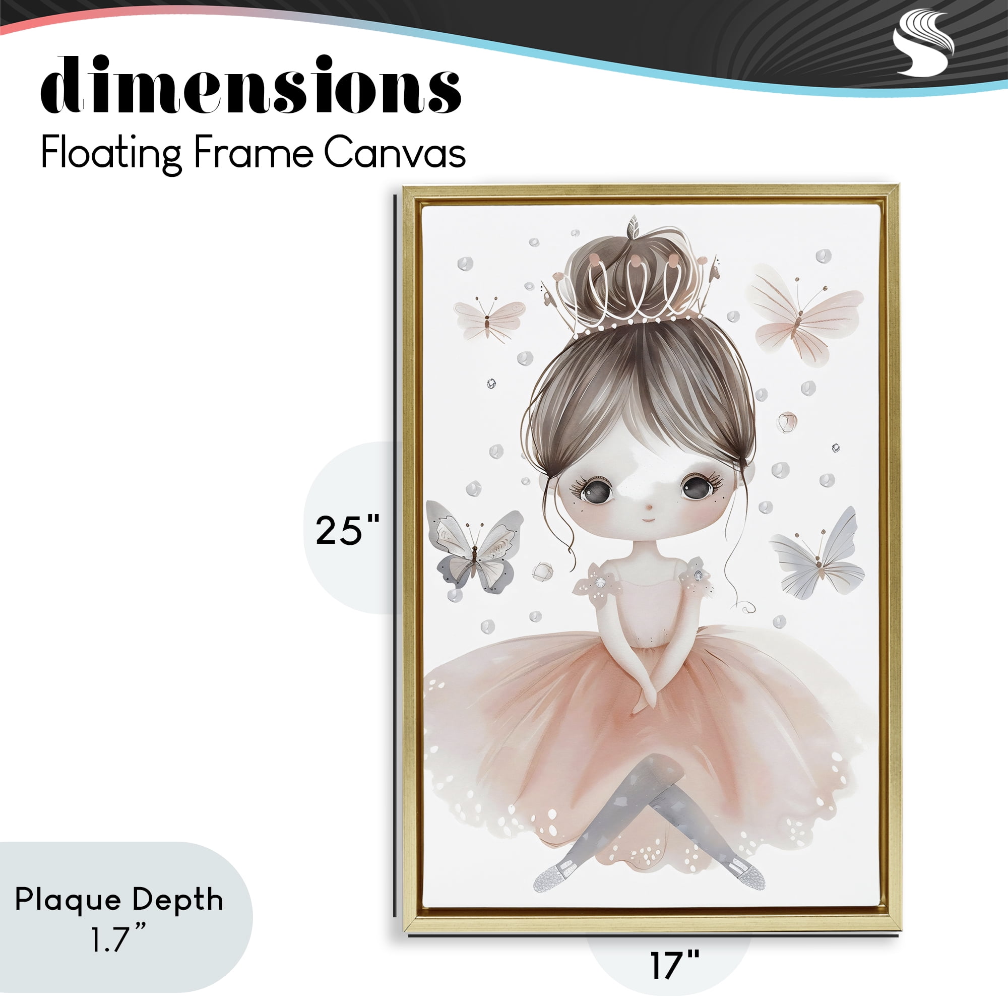 Stupell Industries Sweet Butterfly Fairytale Princess Gold Framed Floater Canvas Wall Art, design by Creative Studio