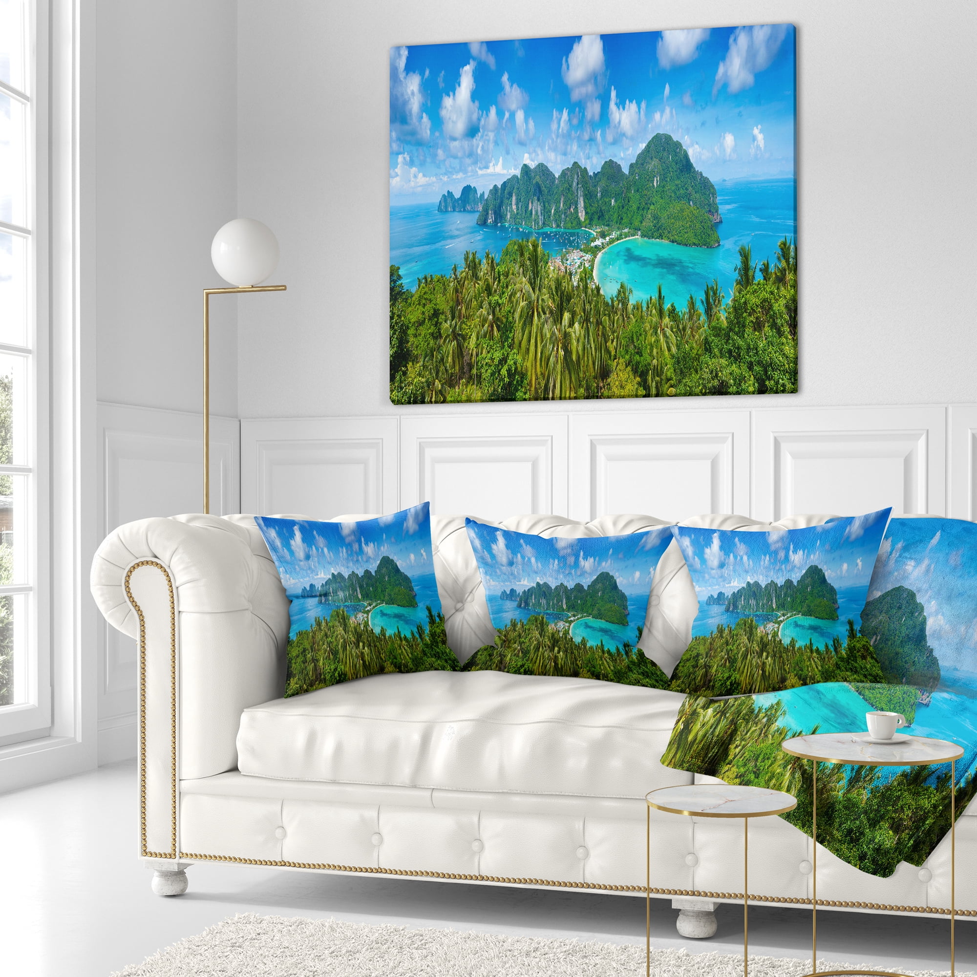 Designart Tropical Island Panorama - Photography Throw Pillow - 16x16
