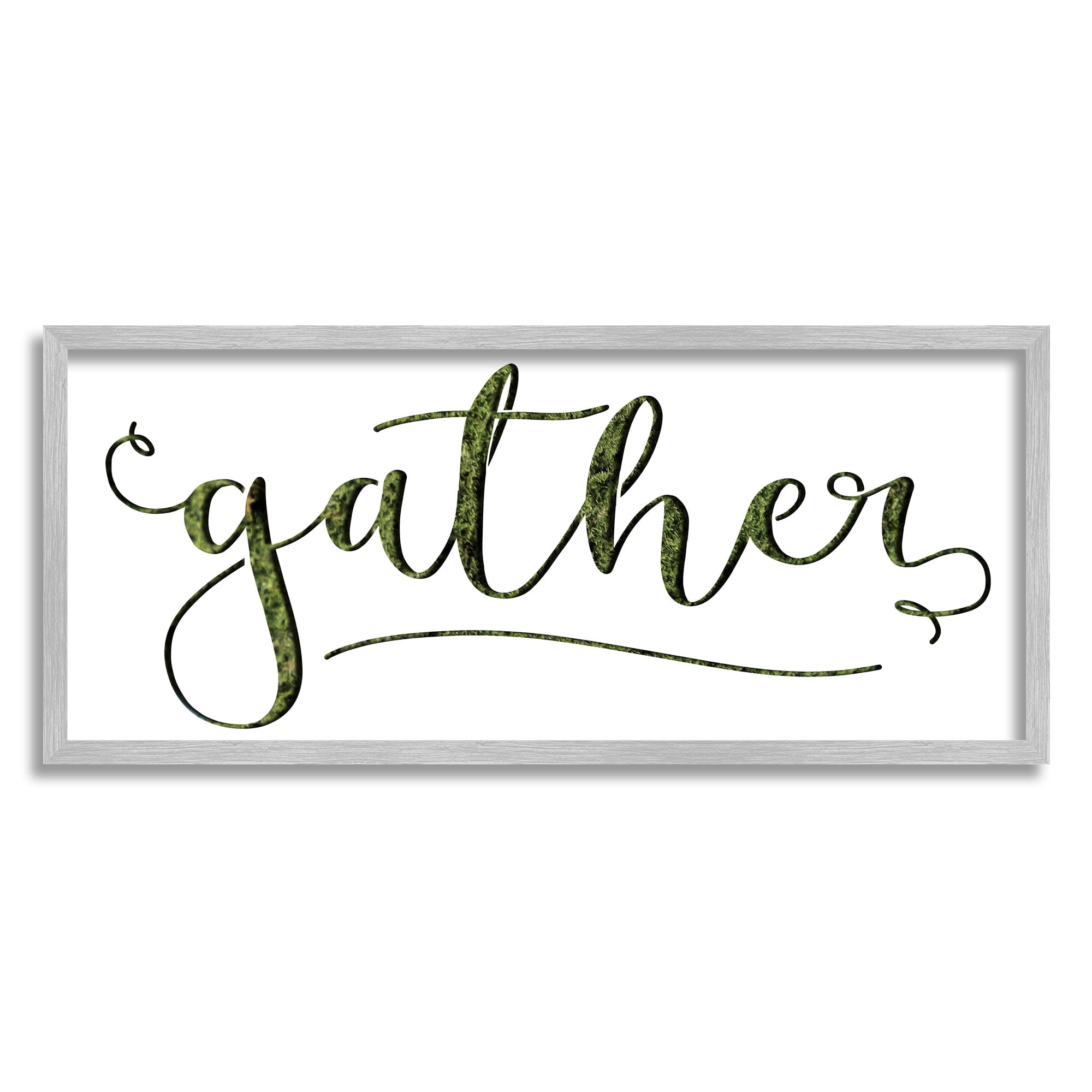 Stupell Industries Gather Sentiment Green Grass Pattern Script Typography Typography Painting Gray Framed Art Print Wall Art, 10 x 24