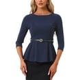 thumbnail image 1 of INSPIRAR CHIC Blusas Peplum para Mujeres de Manga 3/4 con Cinturón Elegante para Trabajo XS Azul Oscuro, 1 of 5