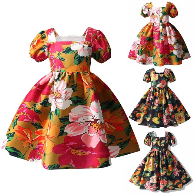 LOVZFMLL Girls' Summer Waist Tie Color Button Short Sleeve Round Neck Dress