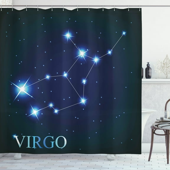 Ambesonne Virgo Shower Curtain, Constellation Stars Space, 69"Wx84"L, Indigo Blue White