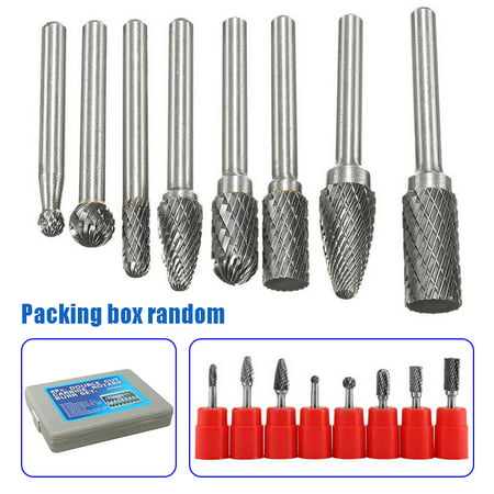 8Pcs Tungsten Carbide Rotary Burr Set 1/4-Inch Shank for Rotary Drill Die Grinder Head Carbide File Cutter Taper Points Burrs Metal Polishing Carving Bit Power Tools Double