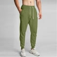 thumbnail image 5 of Hxshgdsn Men's Pants Men Solid-Color Sports Casual Breathable Running Drawstring Zipper Pocket Pants Elasticity Ankle Pants Green M, 5 of 8