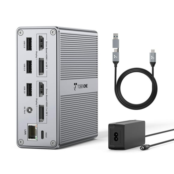 DisplayLink Docking Station Dual Monitor 4K@60HZ for MacBook, Windows, TobenONE Universal USB C Docking Station with 2 HDMI & 2 DisplayPort, 65W Power Delivery, 7 USB, U