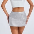 thumbnail image 4 of Women's Sequin Skirt Sparkle Stretchy Bodycon Mini Skirts (Silver L), 4 of 8