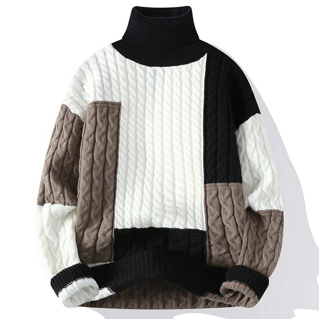 EGNMCR Turtleneck Sweater for Men,Sweaters for Men Men's Knitwear Turtleneck Splice Elastic Pullover Assorted Colors Texture Trend Sweater Coat Men Polyester Sweater