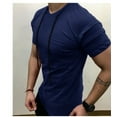 thumbnail image 4 of Mode Homme Slim Fit O Cou Coton Solide Manches Courtes Muscle Tee-Shirt Casual Tops Blouse, 4 of 5