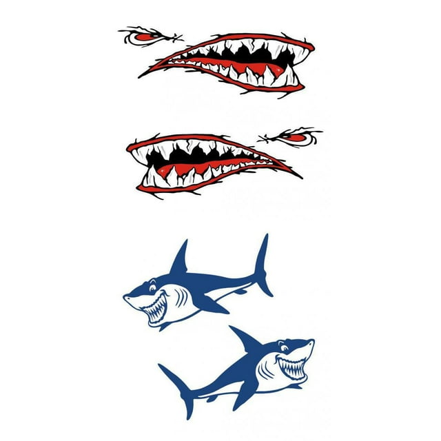 4 Pedazos Del Tiburón + Etiqueta Engomada Tiburones Etiquetas Engomadas Del Coche Del Del Sharpla Calcomanías de tiburón