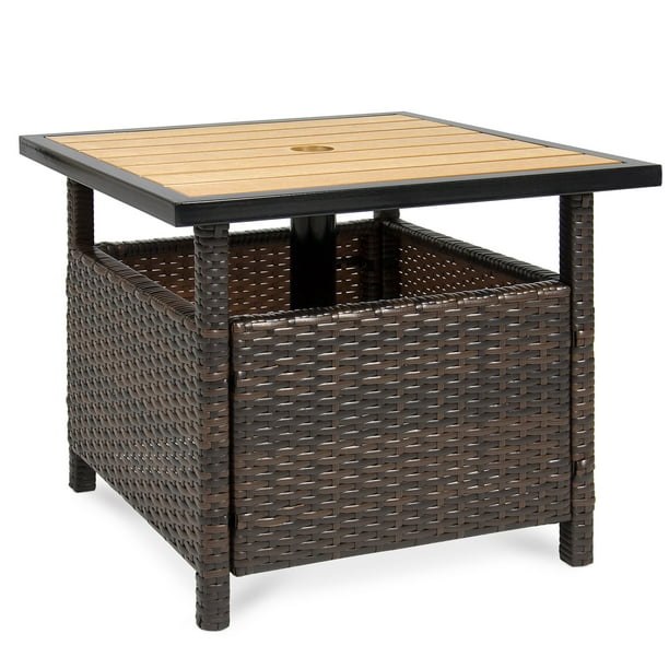 Best Choice Products Wicker Rattan Patio Umbrella Stand Table