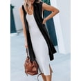 thumbnail image 3 of Chaleco Tsseiatte para mujer, sin mangas, con frente abierto, liso, holgado, largo, para uso informal en la calle., 3 of 6