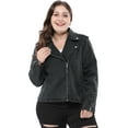 thumbnail image 3 of GRACE & GRANDEUR Veste de Moto à Fermeture Éclair Inclinée en Denim pour Femmes Grande Taille, 3 of 6