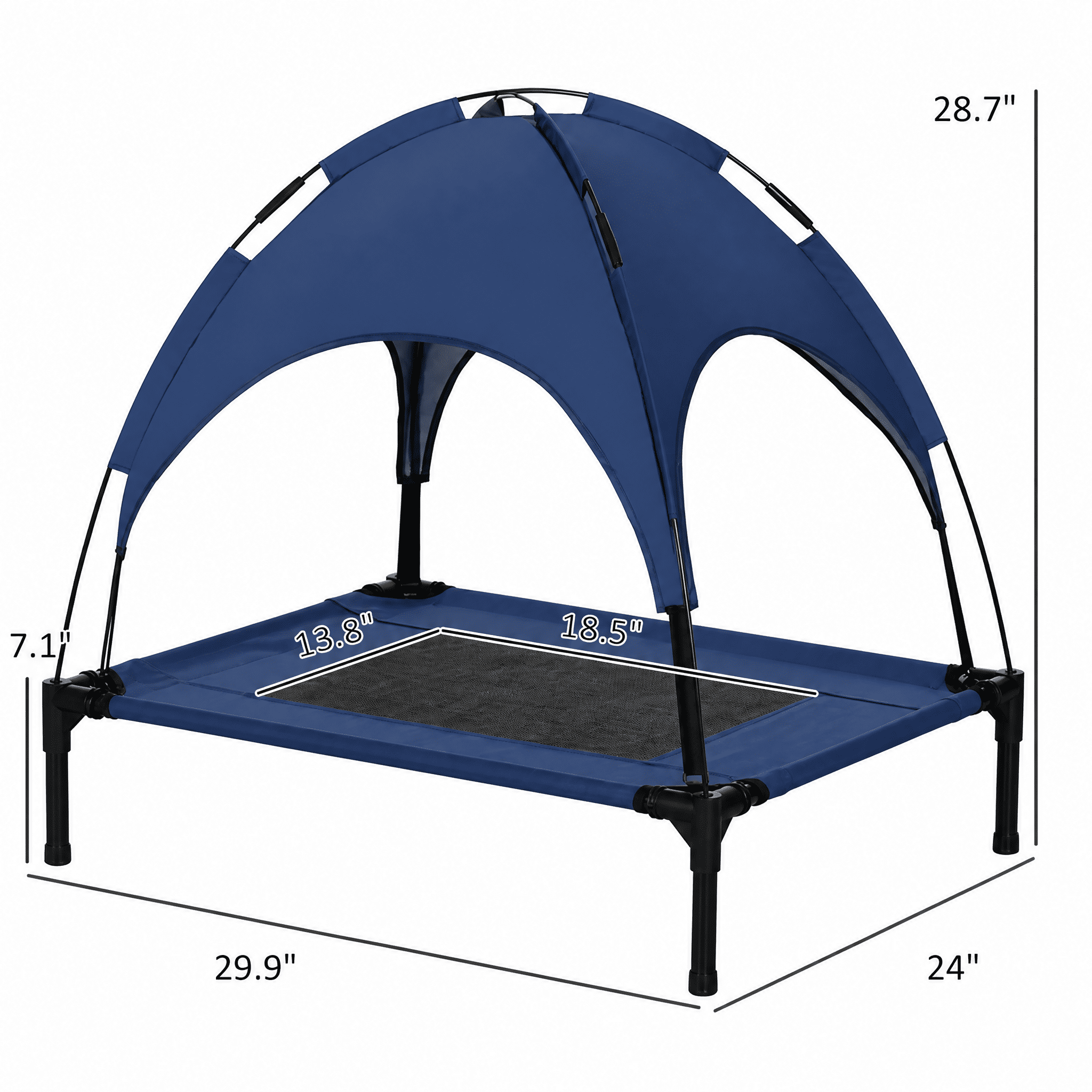 30 Inch Elevated Dog Cot with UV Protection Canopy, 7" Raised Breathable Mesh Pet Bed, Powder-Coated Steel Frame, Portable Outdoor Dog Bed with Travel Bag for Medium Dogs Up to 44 lbs