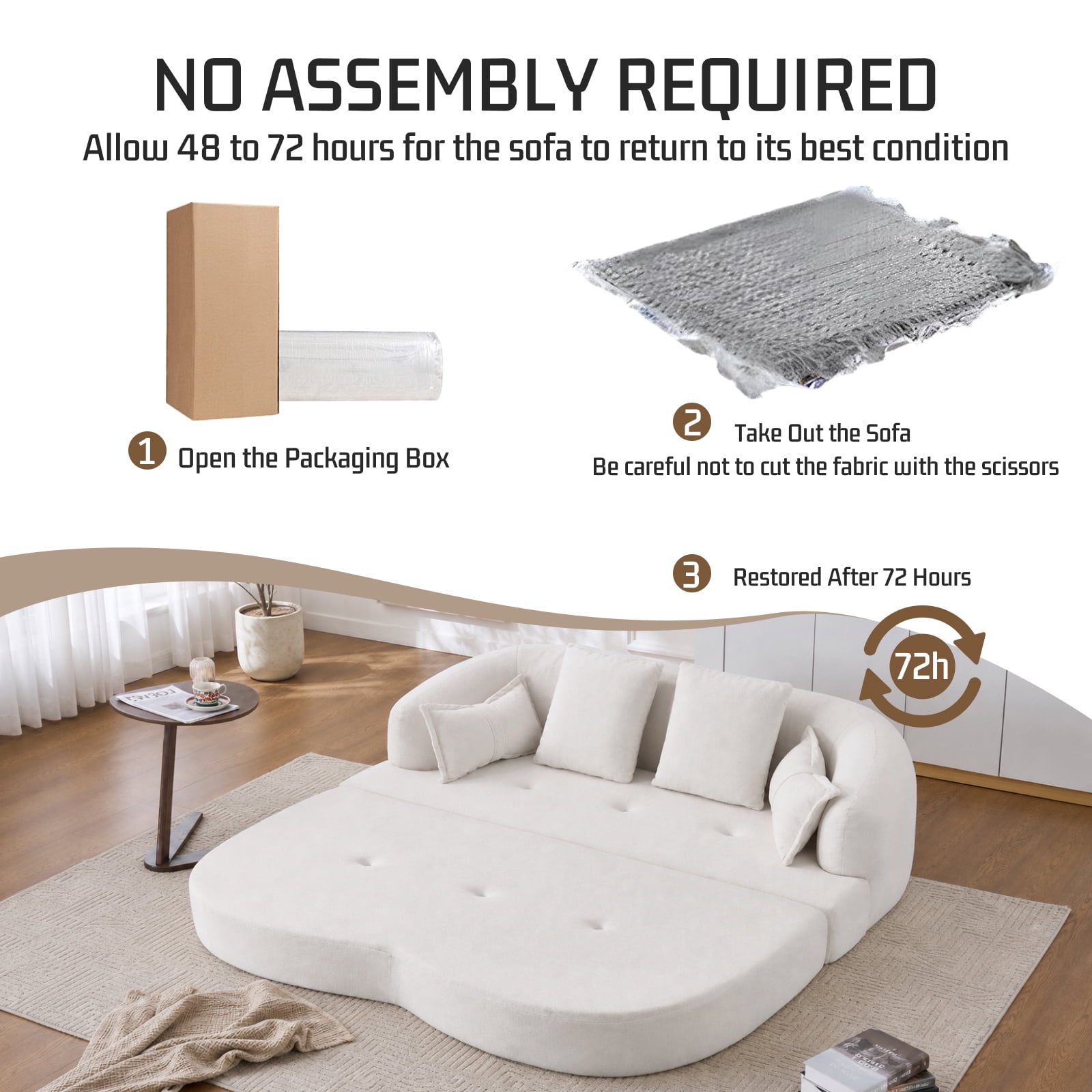 Lunale 70" Convertible Sofa Bed, 2-in-1 Sleeper Sofa, Chenille Boneless Couch for Small Spaces, White
