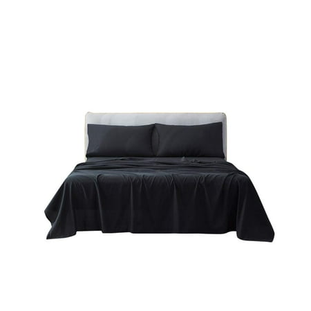 4pc Super Single Size Attached Waterbed Sheets with 15 Inch Deep Pocket Solid Black - 1500 Series Brushed Microfiber Hotel Quality Bed Sheets for Waterbed by The Great American Store