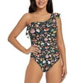 thumbnail image 2 of Yiaed Autumn Fox Owl Print Women One Piece Swimsuits Tummy Control One Shoulder Bathing Suits Pattern Ruffle Swimwear-Medium, 2 of 8