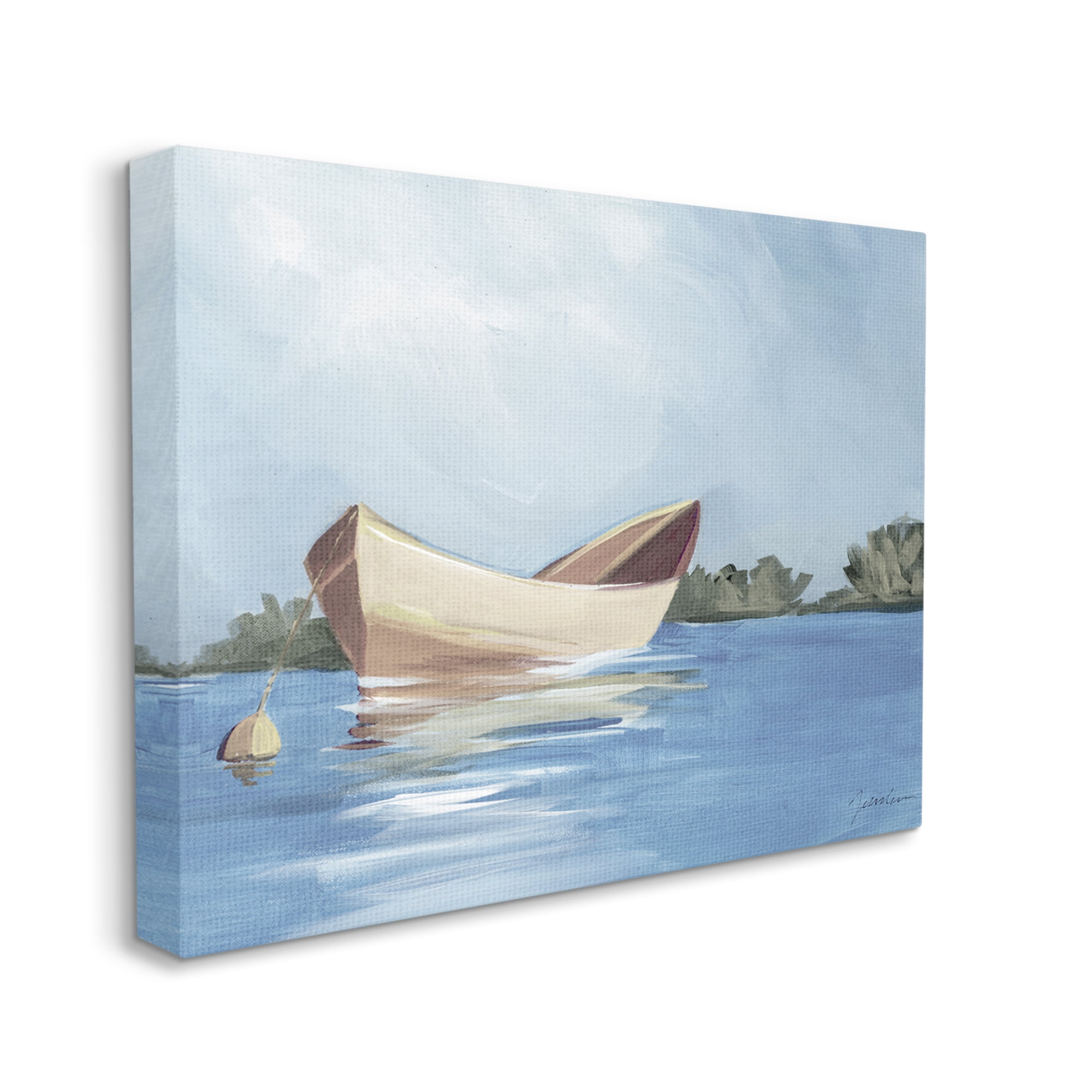 Stupell Industries Boat Floating on Lake Transportation Painting Gallery Wrapped Canvas Print Wall Art, 30 x 24