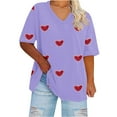 thumbnail image 2 of Summer Plus Size Tops For Women Causal Love Printing Loose Short Sleeve V-Neck Pullover Blouse T-Shirt Oversized Women Shirts Under $8 Purple XXL, 2 of 4