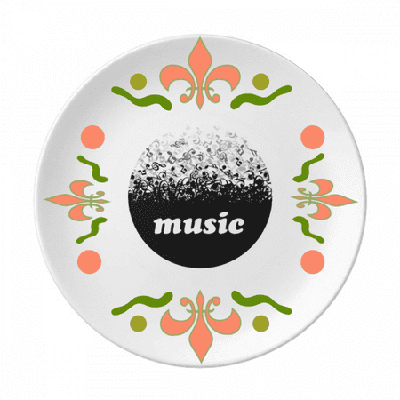 

Flappg White Music Notes Black Flower Ceramics Plate Tableware Dinner Dish