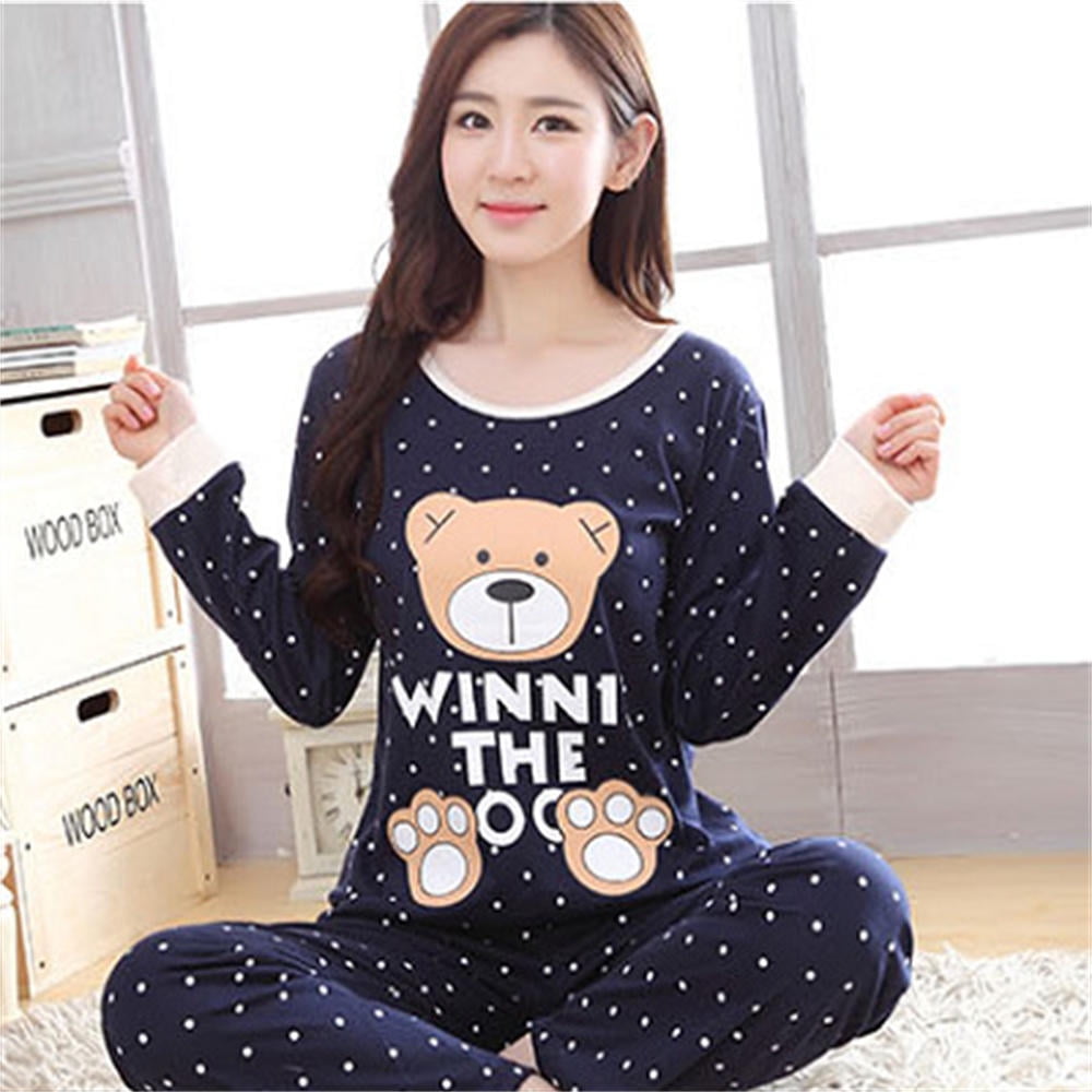 YUANOU Ladies Womens Pyjamas pj Set Nightwear Lounge Wear pajamas pyjama Top Trousers Long sleeves heart stripes XL