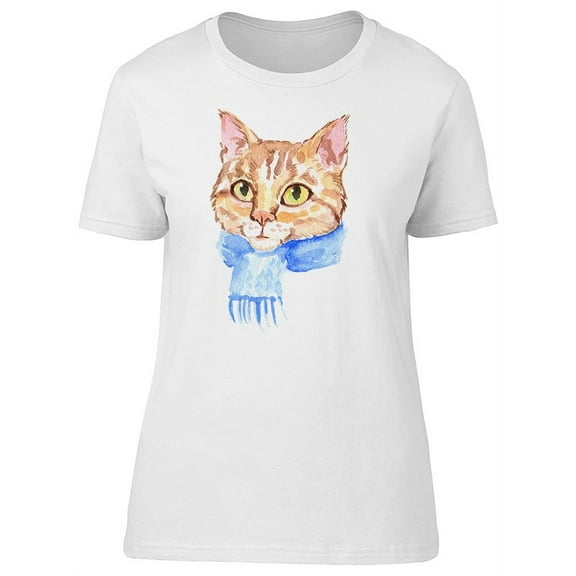 Watercolor Cat With Scarf T-Shirt Women -Image by Shutterstock, Female XX-Large