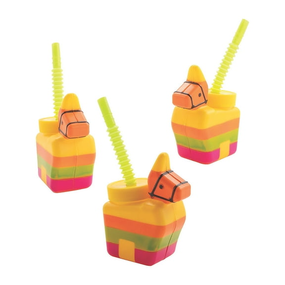 Fun Express Piñata Donkey Cups with Straws - 12 Ct.