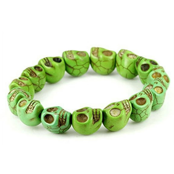 Fashion Jewelry Green Created-Turquoise Skull Stretch Bracelet - women men- Sk008