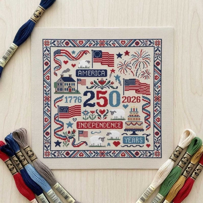 Cross Stitch Kit, USA 250th Anniversary 1776-2026 Independence Day Patriotic Pattern Set(Q)