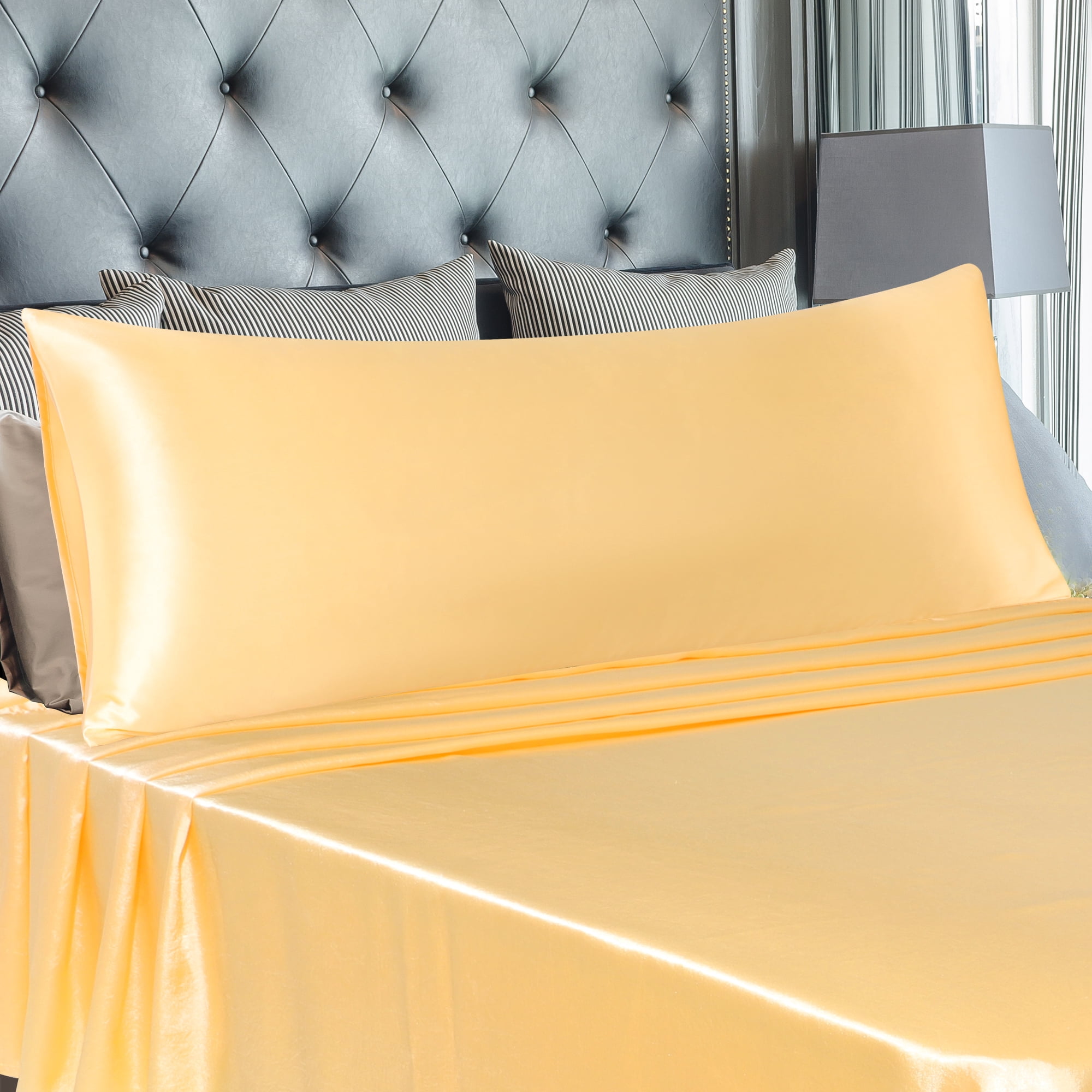 Unique Bargains 1 PC Satin Envelope Closure Body Pillowcases Gold 20"x60"