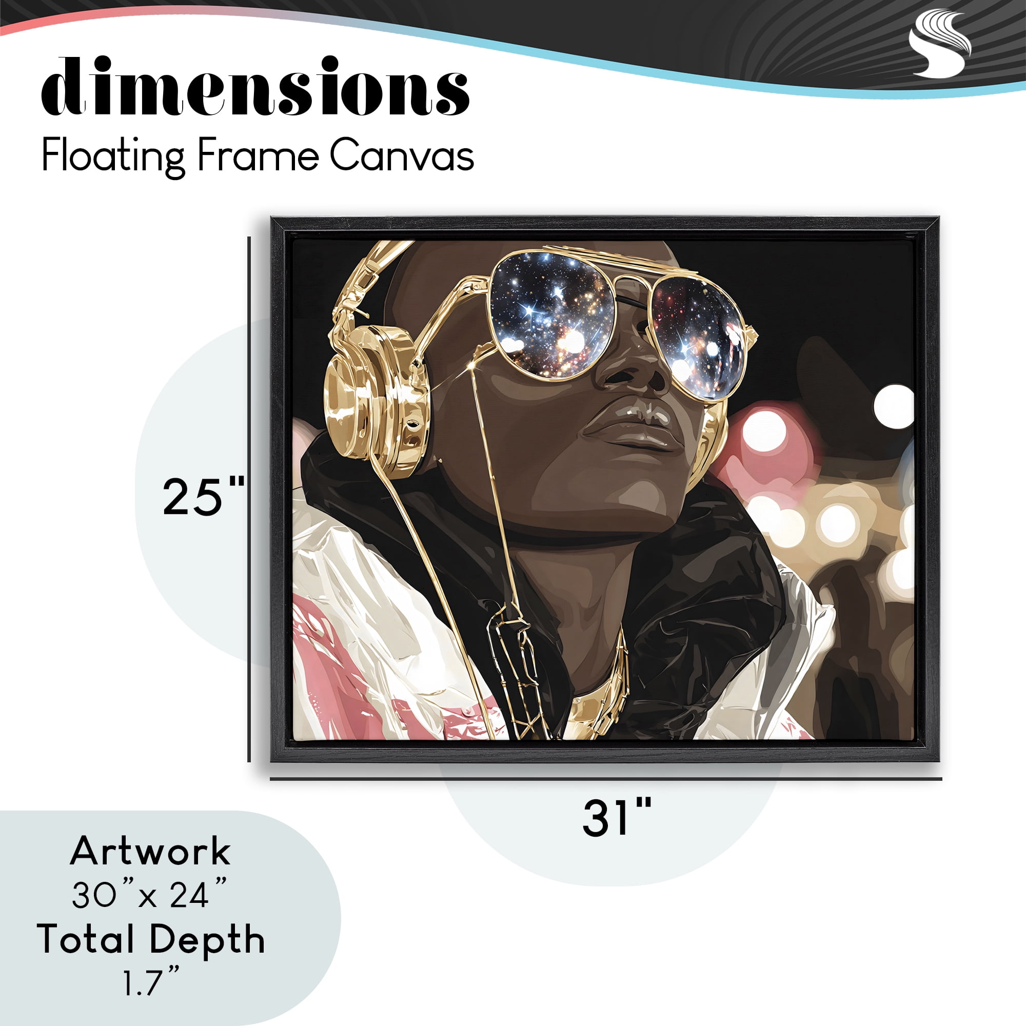 Stupell Industries Starry Eyed Shades with Headphones Black Framed Floater Canvas Wall Art, design by Franklyn Gregory