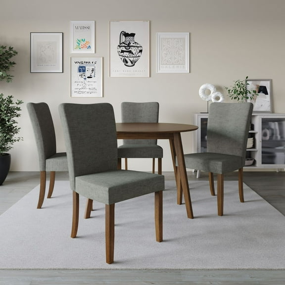 Home Design Lubec 3-Piece Dining Set with Round Table and Roll-Back Button-Tufted Chairs, Padded Seats, Sturdy Frame, Modern Style, Brown/Gray