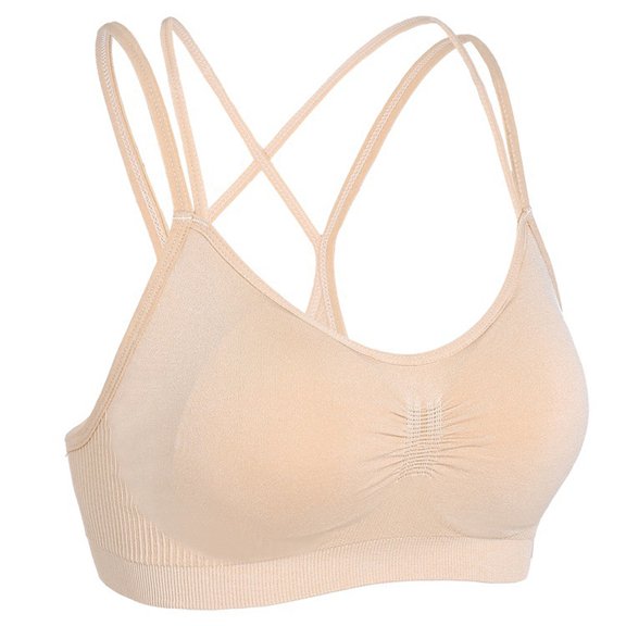 ATOYSOY Women's Sports Bra Everyday Bra Camisoles Breathable Push Up Teens Comfort Bra Workout Underwear Yoga Running Activewear Spaghetti Strp Wireless Khaki L