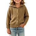 thumbnail image 2 of YUANxueke Kids Knit Cardigan with Pompom Hood, Boys Girls Button Down Raglan Sleeve Jacket, Warm Knitted Cute Daily Tops, 2 of 5