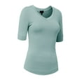 thumbnail image 2 of J. METHOD Girl's Junior Basic Casual 3/4 Elbow Half Length Sleeve Active V-Neck Uniform T-Shirt NEGT23 Dusty Sage S, 2 of 5