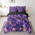 thumbnail image 2 of Feelyou Chic Fashion Honeycomb Bedding Comforter Set 7pcs, Purple Art Abstract Ombre Queen Bedding Sets, Mystic Marbling Reversible Queen Sheet Sets, Ultra Soft Bedroom Decor, 2 of 7