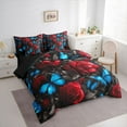 thumbnail image 3 of Castle Fairy Flying Blue Butterflies Chic Floral Red Rose Exotic Style 7 Piece Bedding Comforter Set for Teens, King Bedding, Bed Sheets, 3 of 8