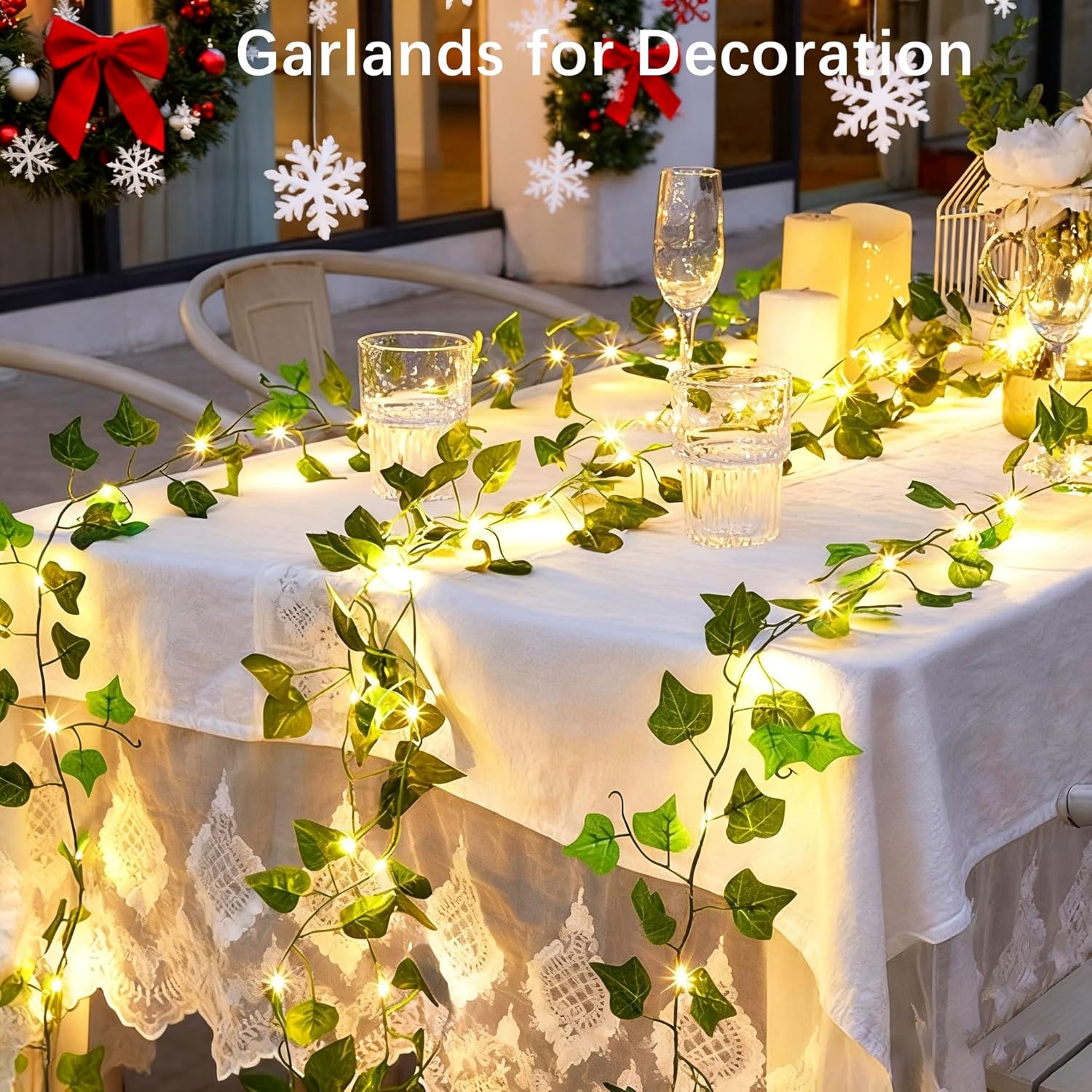 Guirlande Lumineuse Lierre Olive LED - 1.8 M (6 Ft) - Fausse Verdure Avec Lumières Chaudes - Alimentée Par Piles - Déco Intérieur/extérieur - 8