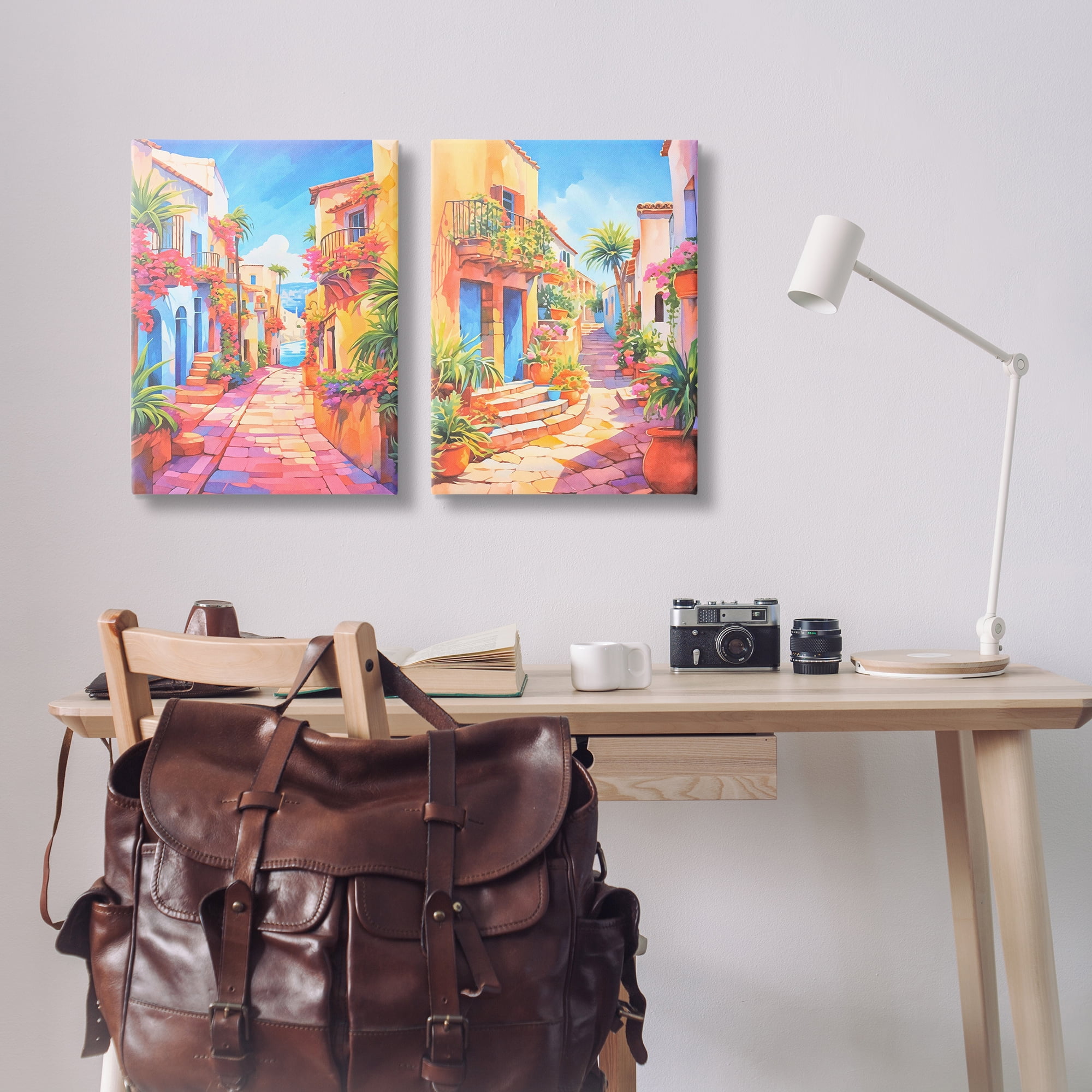 Stupell Industries Quaint Mediterranean Village Buildings & Architecture Painting Wrapped Canvas Art Print Wall Art, 16 x 24, Set of 2