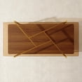 thumbnail image 4 of Rectangle Coffee Table, Mid-Century Modern Design, L41*W21*H17 inch, for Living Room, Amber Glass Top and Walnut Finish Wood Shelf, Conical Metal Legs with Gold Finish, 4 of 5