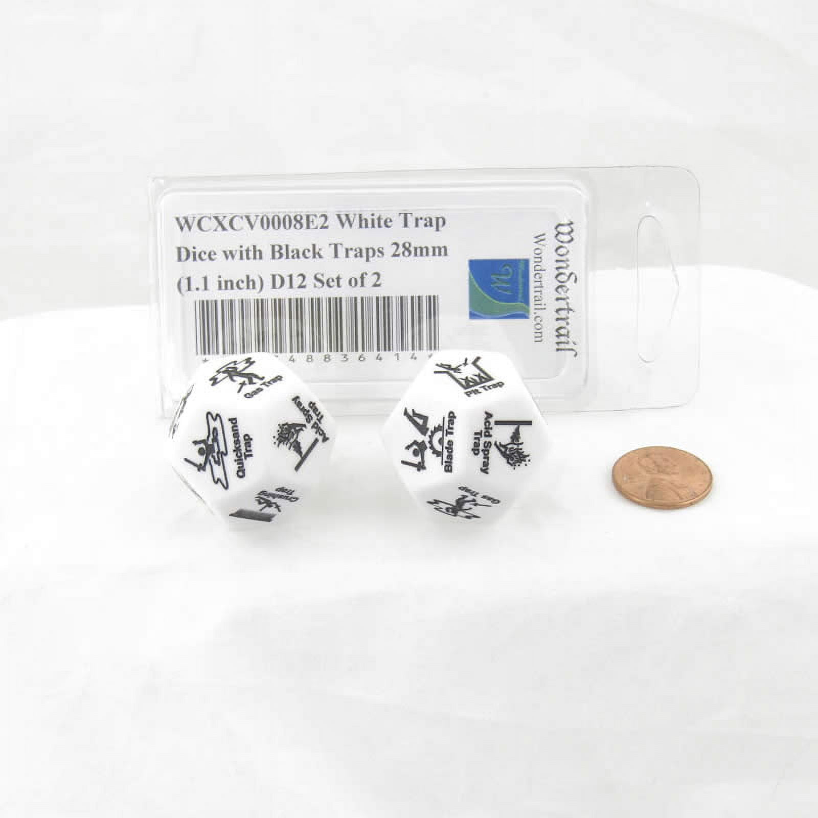 White Trap Dice with Black Traps 28mm (1.1 inch) D12 Set of 2 Wondertrail
