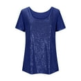 thumbnail image 4 of Womens Summer Tops 2026 Round Neck T Shirt Shiny Sequined Short Sleeved Top Paired A Casual Solid Colored Elegant Top Fashion Clothes, 4 of 4