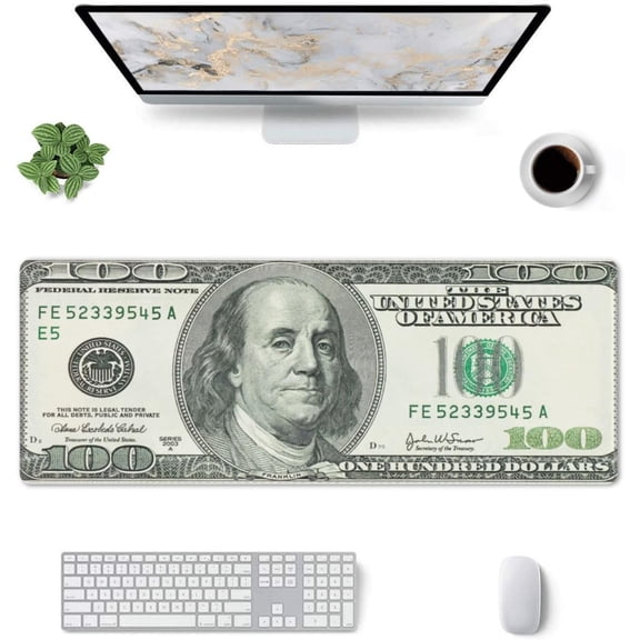 AISOON Dollar Bill Gaming Mouse Pad, Extended Desk Mat with Non-Slip Base and Stitched Edges, Waterproof Keyboard and Mouse Pad, 11.8 x 31.5 in
