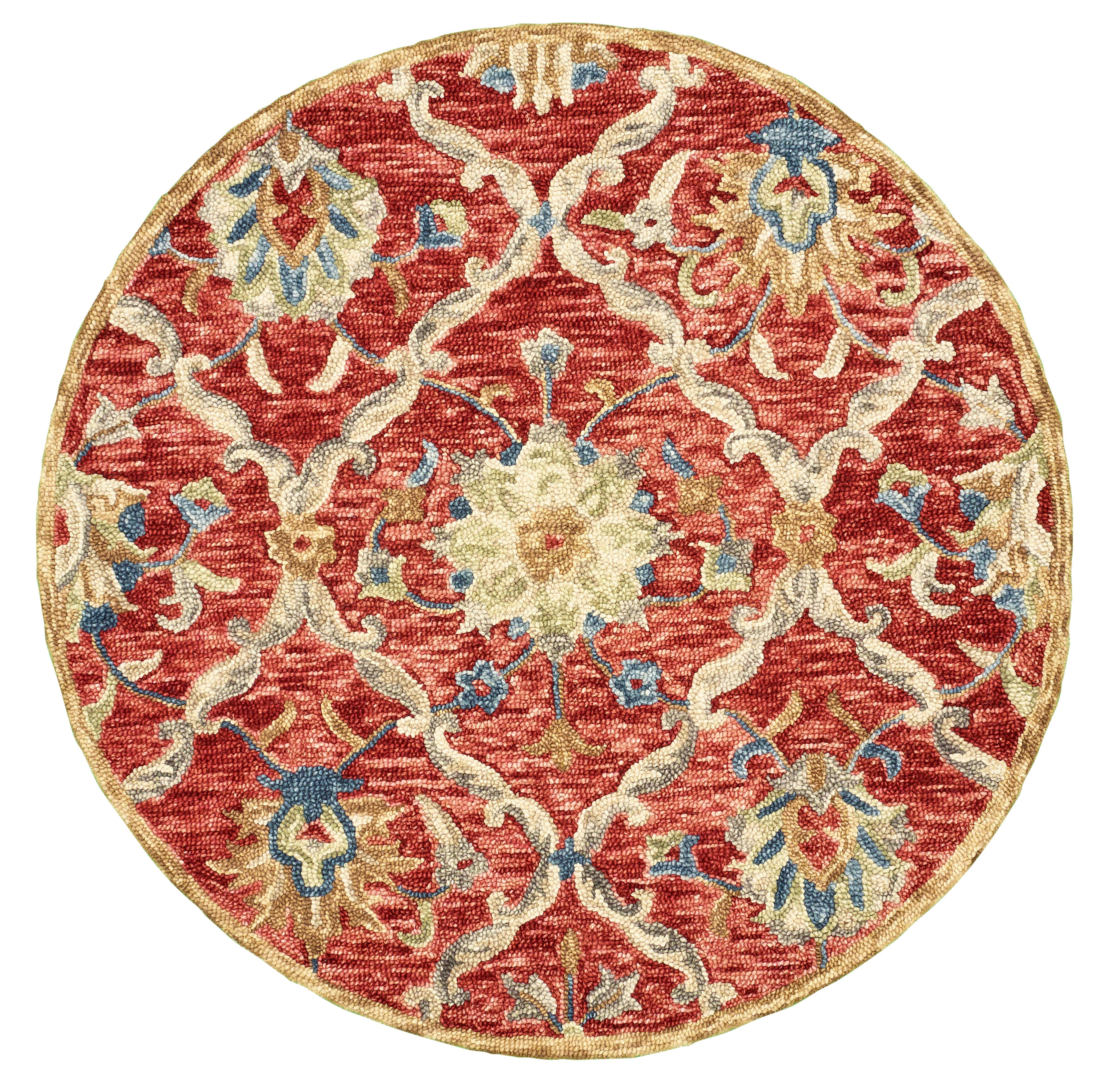 Round Diamond Rug Dazzle Jacobean Diamond Red Indoor Round Rug (6 Feet x 6 Feet ...
