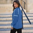 thumbnail image 5 of Women's Color Block Quarter Zip Pullover, Stand Collar Long Sleeve Top, Contrast Panel Casual Sweatshirt, Athletic Style Knit Top, Sporty Color Blocked Layering Piece Blue XXL, 5 of 6