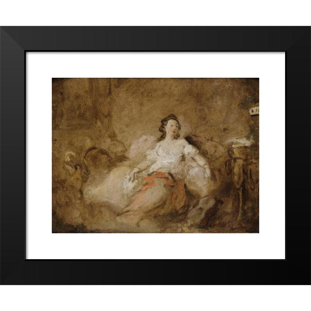 Jean-Honoré Fragonard 14x11 Black Modern Framed Museum Art Print Titled - Young Lady Wearing a Negligee in an Interior