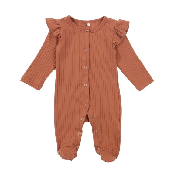 Seyurigaoka Unisex Baby Footed Romper, Cute Long Sleeve Solid Color Knitted One-Piece Bodysuit Pajamas