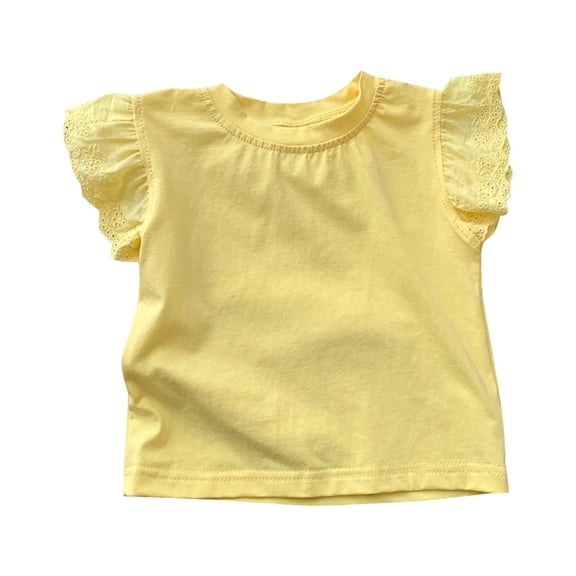 Bobifish Baby Girls Tee Ruffle Sleeve Solid T-Shirt With Short Sleeves Lightweight Comfy Kid Daily Wear Tee Tops ,sizes 3-6M